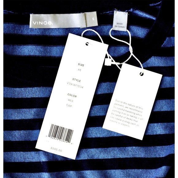 VINCE NWT OVERSIZED STRIPE COTTON/SILK/CASHMERE NEW COASTAL SWEATER. SIZE XS - Picture 11 of 12
